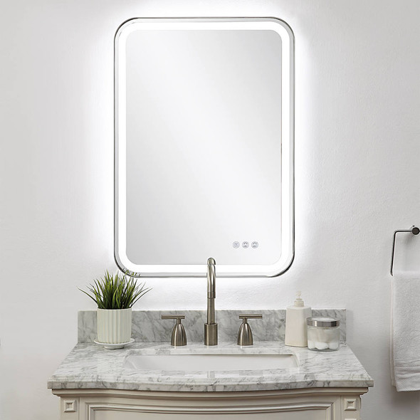 Crofton Lighted Nickel Vanity Mirror - Size: 82H x 57W x 5D (cm) - Contemporary style